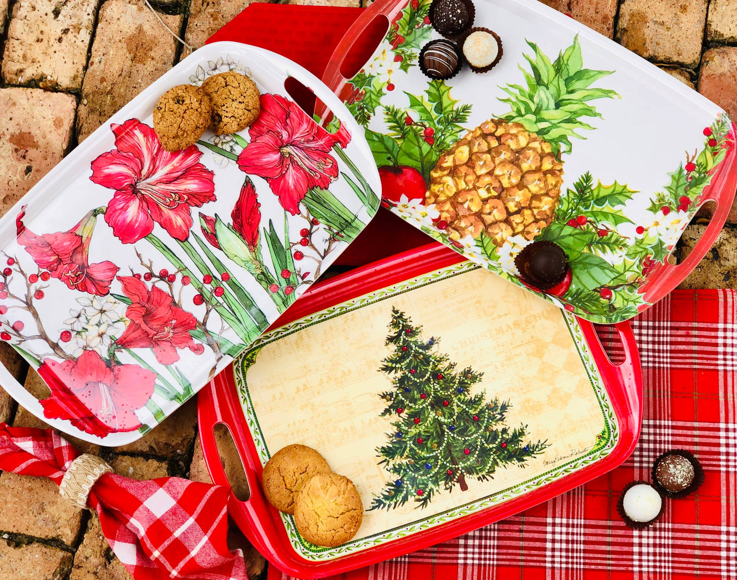 Amaryllis Christmas Holiday, Hostess Serving Bamboo Tray