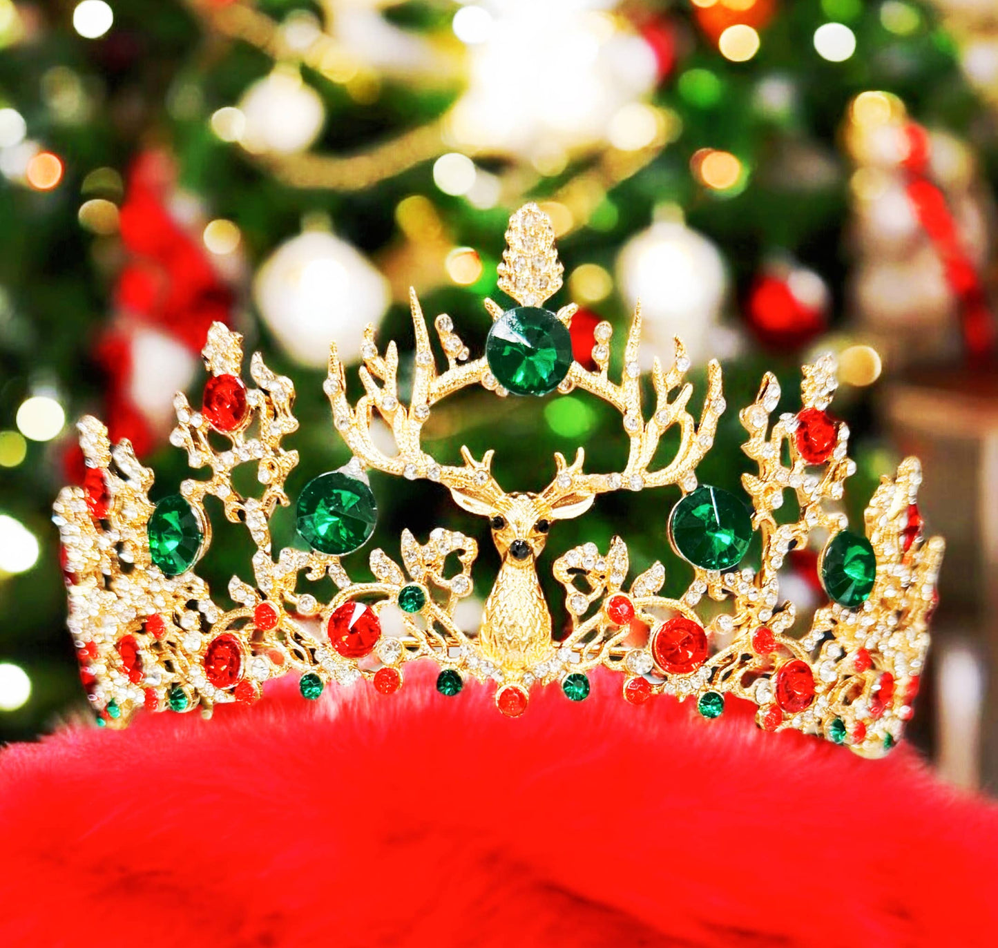 Christmas Crown, Reindeer Crystal Tiara, Gold Tree Topper