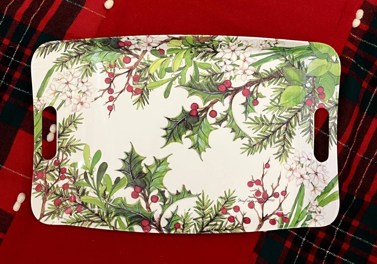 Holly & Berries Christmas Holiday Serving Tray/ Hostess Gift