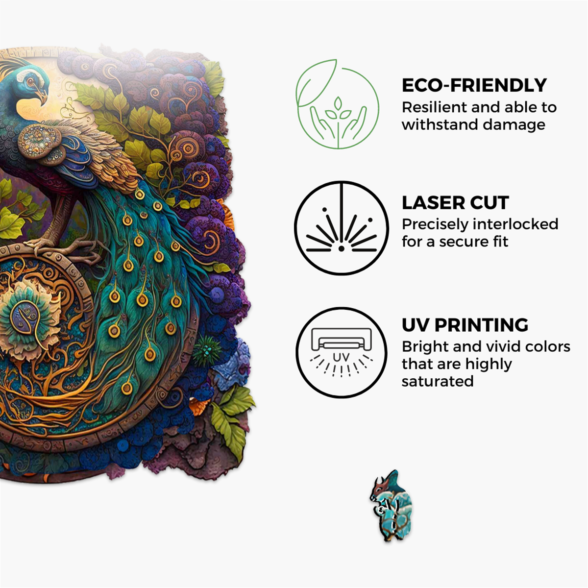 Enchanting Peacock Wooden Jigsaw Puzzle - Perfect for Adults