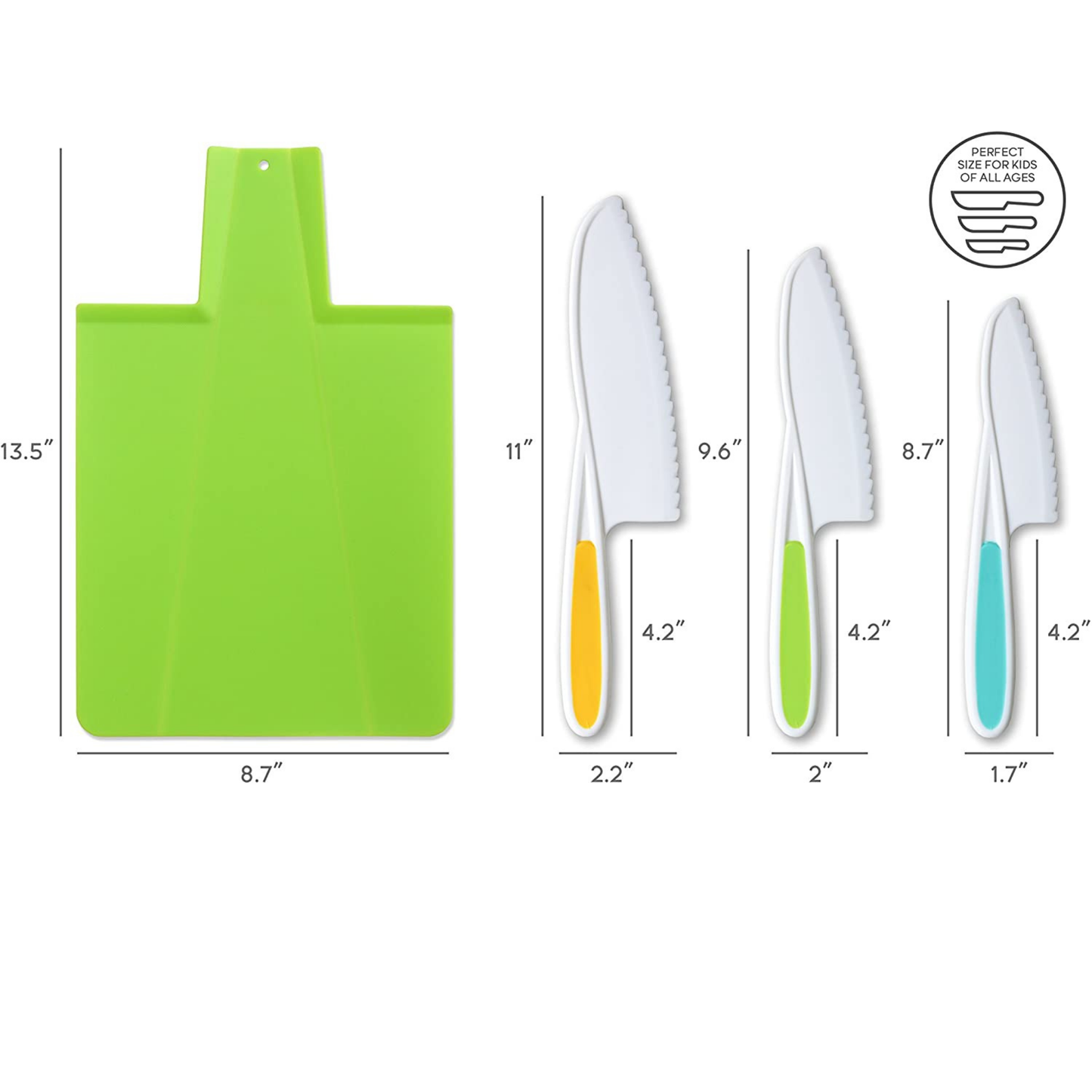 Green Kids' Knives and Foldable Cutting Board Set