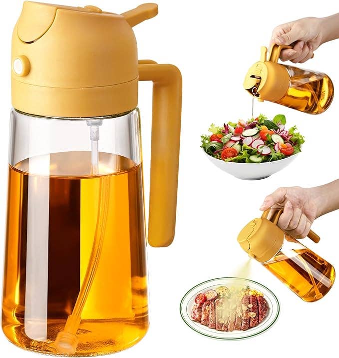 2-in-1 Oil Sprayer & Oil Dispenser – 16oz Glass, Oil Bottle