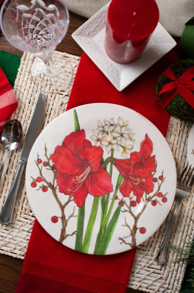 Amaryllis Christmas Holiday Bamboo Dinner Plate
