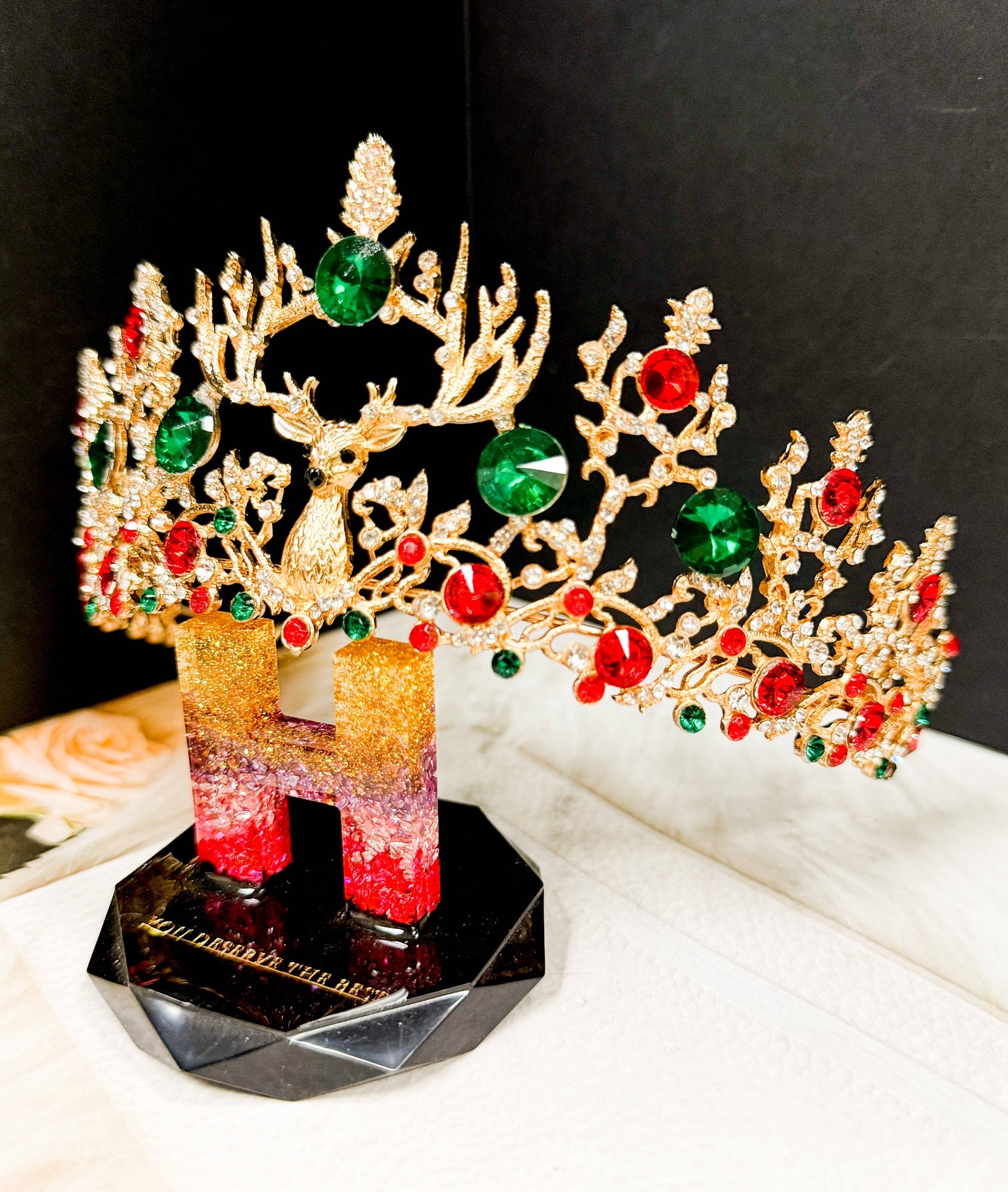 Christmas Crown, Reindeer Crystal Tiara, Gold Tree Topper