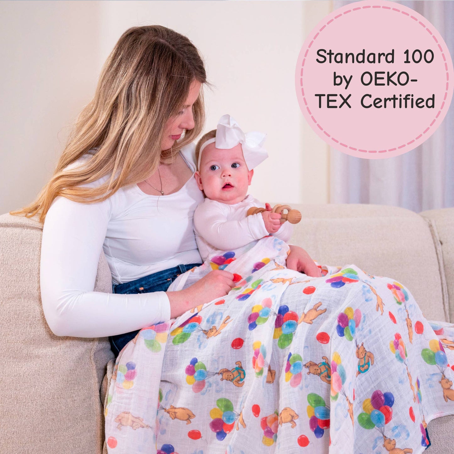 Baby Muslin Swaddle Blanket 47x47 Up, Up & Bear!