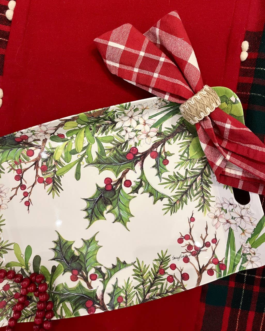 Holly & Berries Christmas Holiday Serving Tray/ Hostess Gift