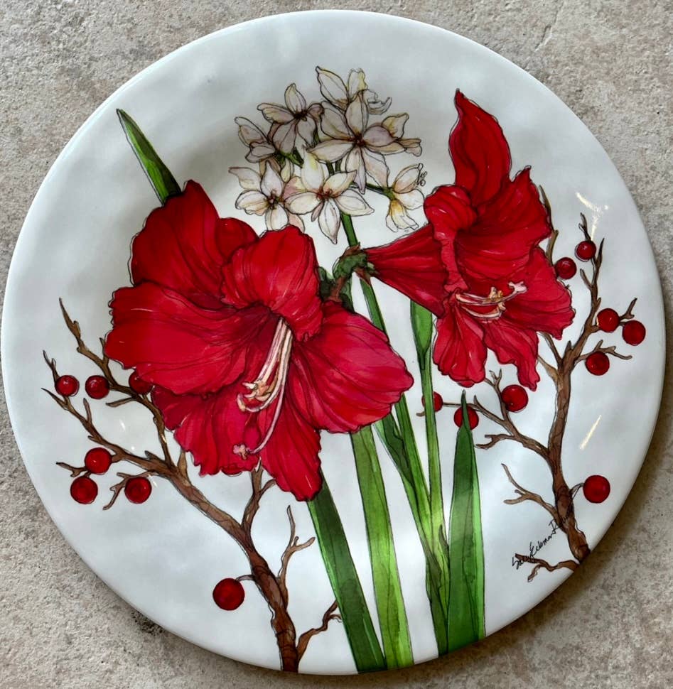 Amaryllis Christmas Holiday Bamboo Dinner Plate