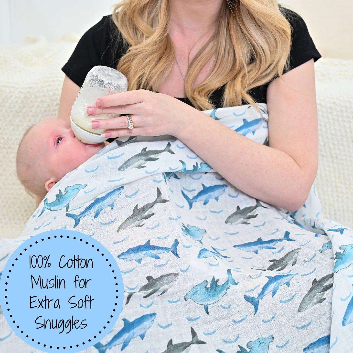 Jawsome Shark Ocean Theme Baby Muslin Swaddle Blanket