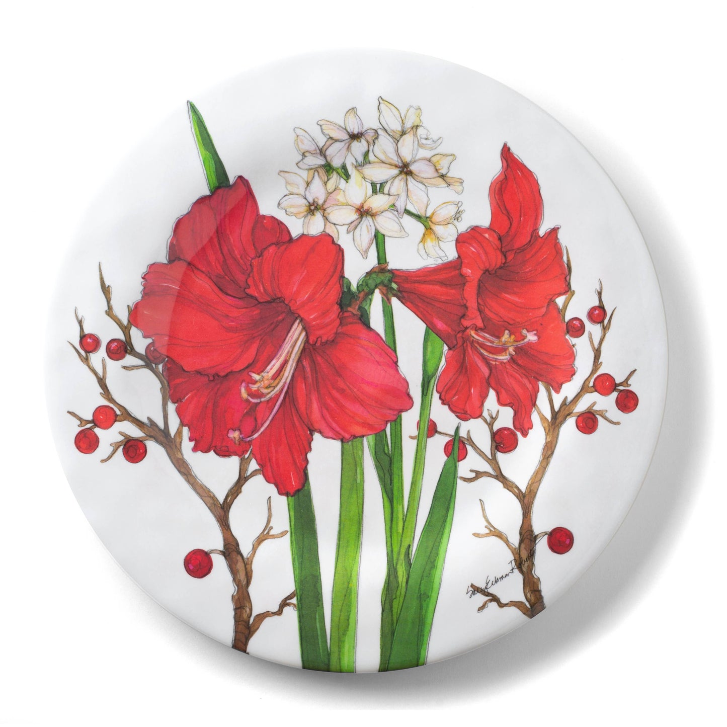 Amaryllis Christmas Holiday Bamboo Dinner Plate