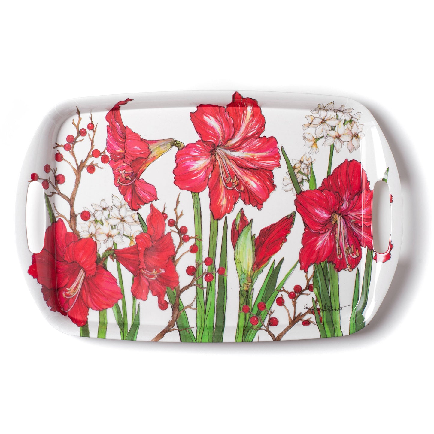 Amaryllis Christmas Holiday, Hostess Serving Bamboo Tray