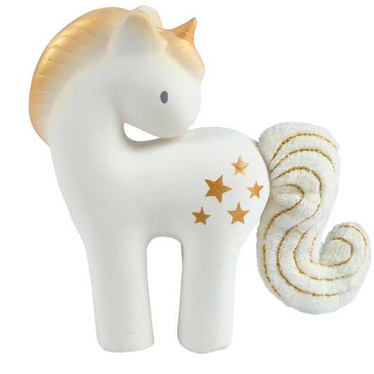 Shining Stars Unicorn Natural  Rubber Rattle with Crinkle Tail
