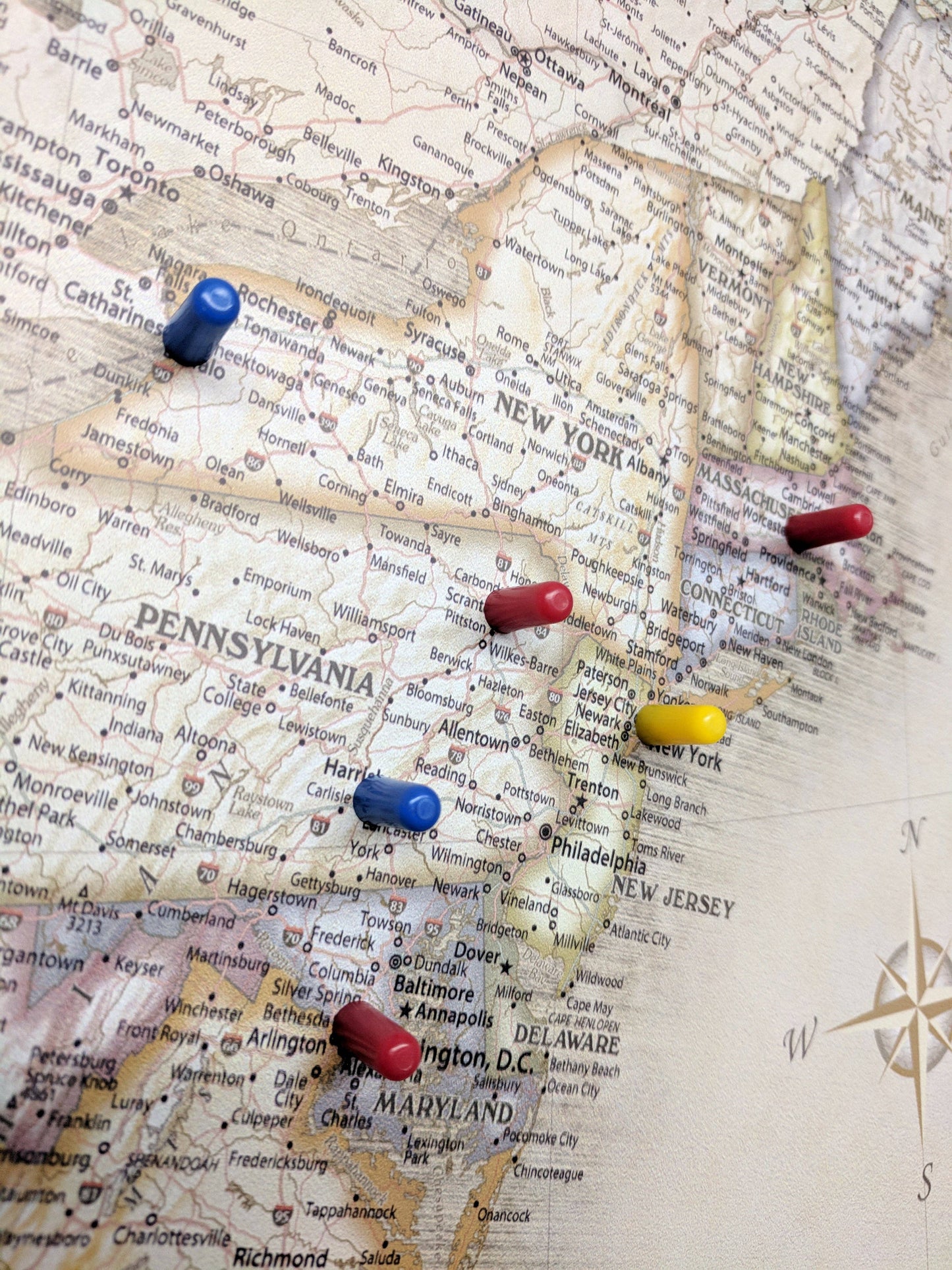 Magnetic Travel Map of the USA - Old World Tan