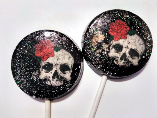 Halloween Skull and Roses Lollipops w/Edible Glitter