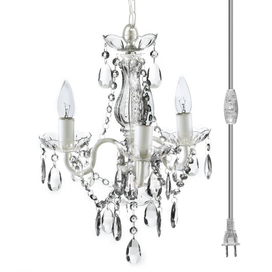 3 Light Crystal White Plug-in Chandelier