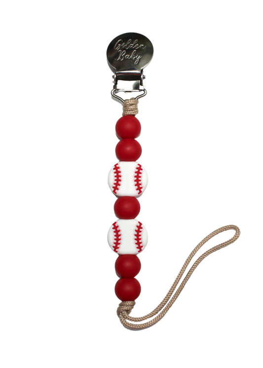 Baseball Pacifier Clip // Red