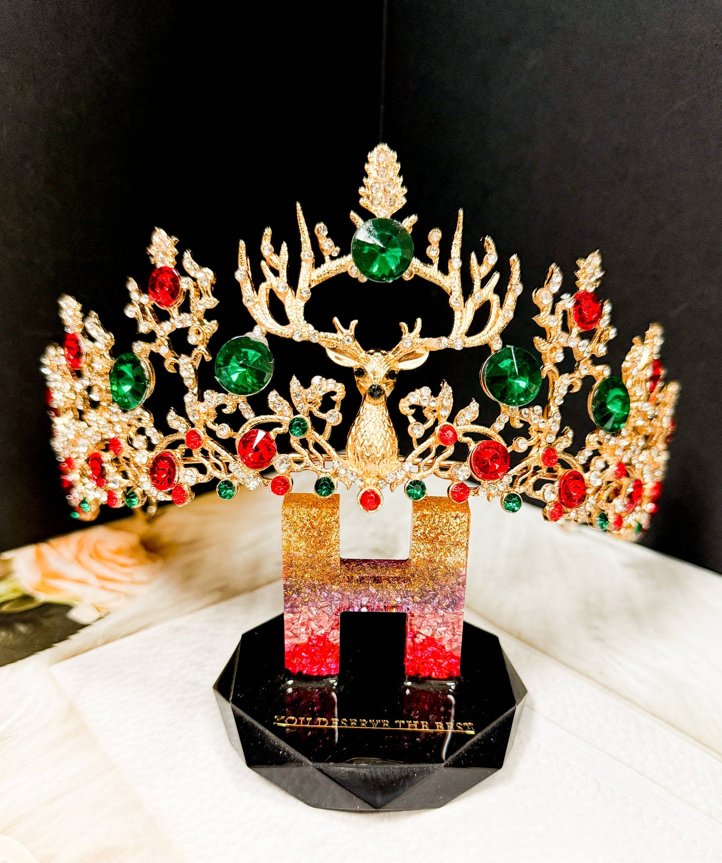 Christmas Crown, Reindeer Crystal Tiara, Gold Tree Topper