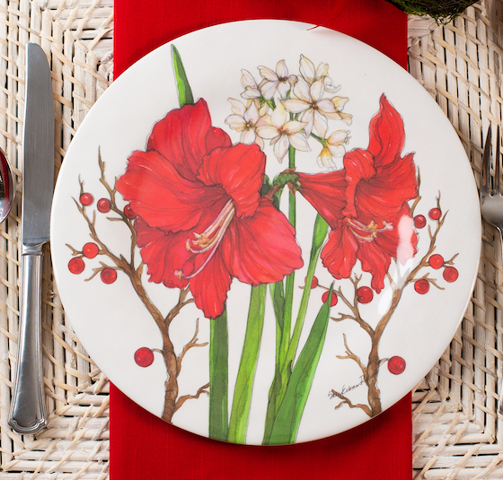 Amaryllis Christmas Holiday Bamboo Dinner Plate