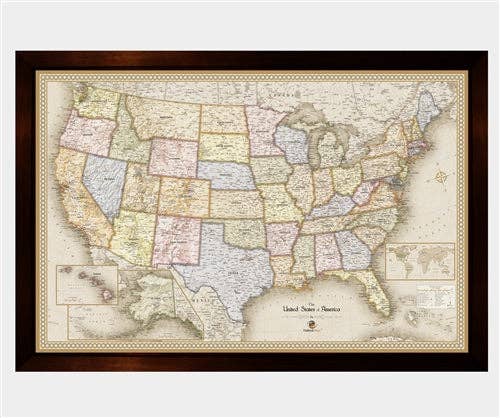Magnetic Travel Map of the USA - Old World Tan