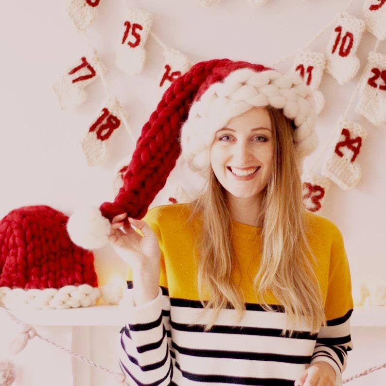 Santa Hat Chunky Knit Christmas Hat Slouchy Beanie Yarn