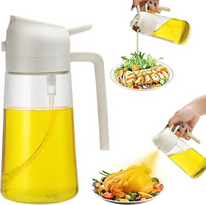 2-in-1 Oil Sprayer & Oil Dispenser – 16oz Glass, Oil Bottle