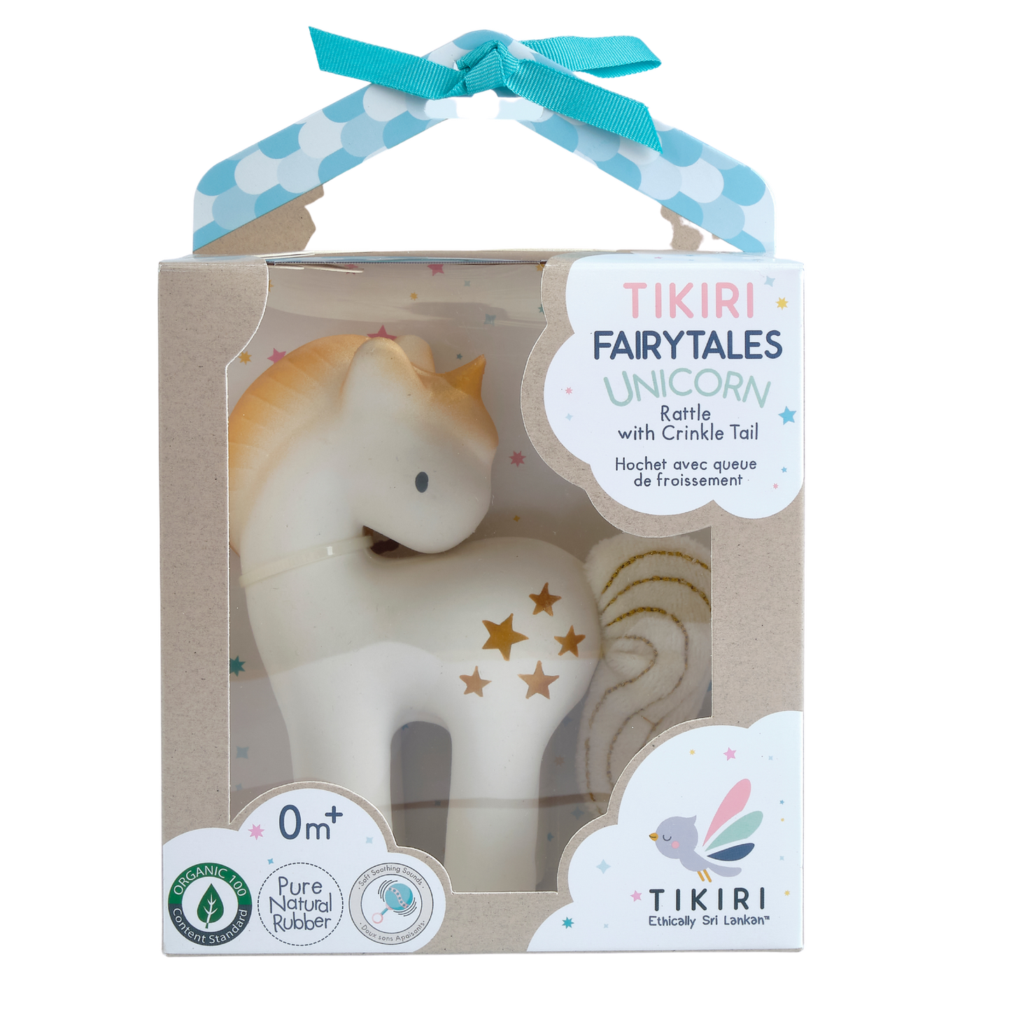 Shining Stars Unicorn Natural  Rubber Rattle with Crinkle Tail