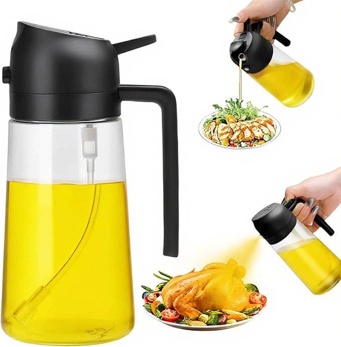 2-in-1 Oil Sprayer & Oil Dispenser – 16oz Glass, Oil Bottle