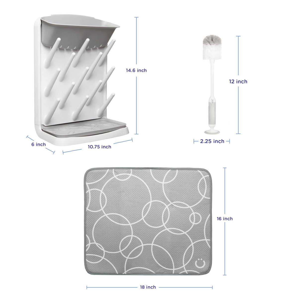 Vertical Bottle Drying Rack, Bottle Brush & Microfiber Mat