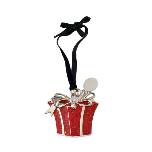 Christmas 3D Red Gift Box Ornament with Engraving Tag