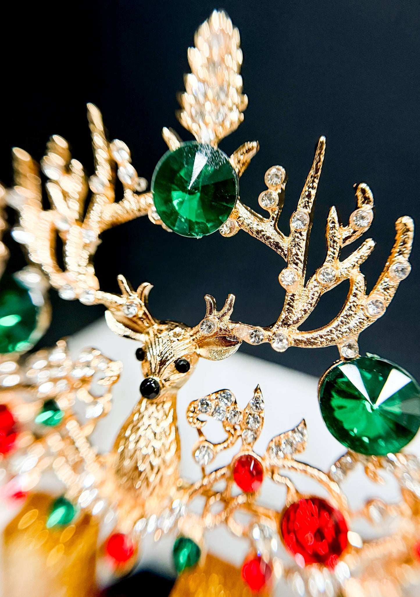 Christmas Crown, Reindeer Crystal Tiara, Gold Tree Topper