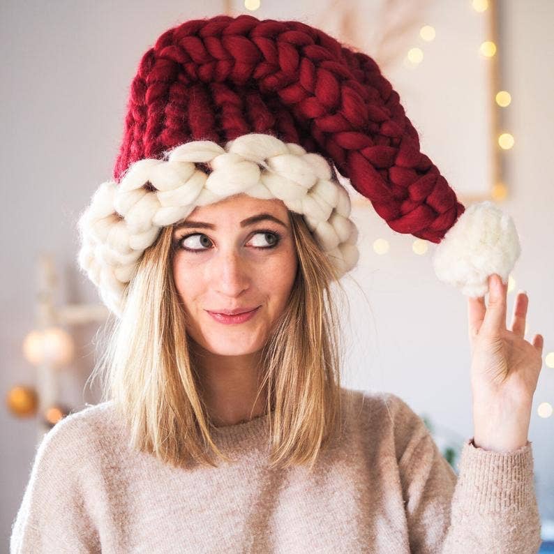 Santa Hat Chunky Knit Christmas Hat Slouchy Beanie Yarn