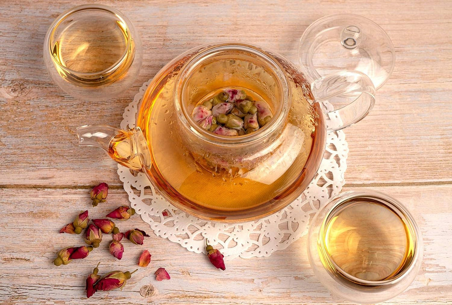 Glass 27oz Tea Kettle Infuser & 4 Tea Cups Gift Set, Borosilicate Glass Teapot With Removable Glass Strainer & Teacups Of 2.7 oz, Teapot With Strainer Microwave Safe Tea Maker