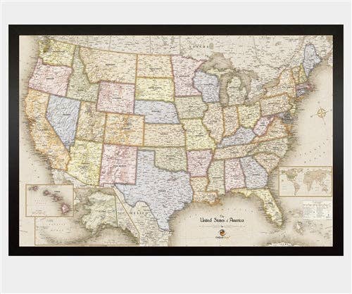 Magnetic Travel Map of the USA - Old World Tan