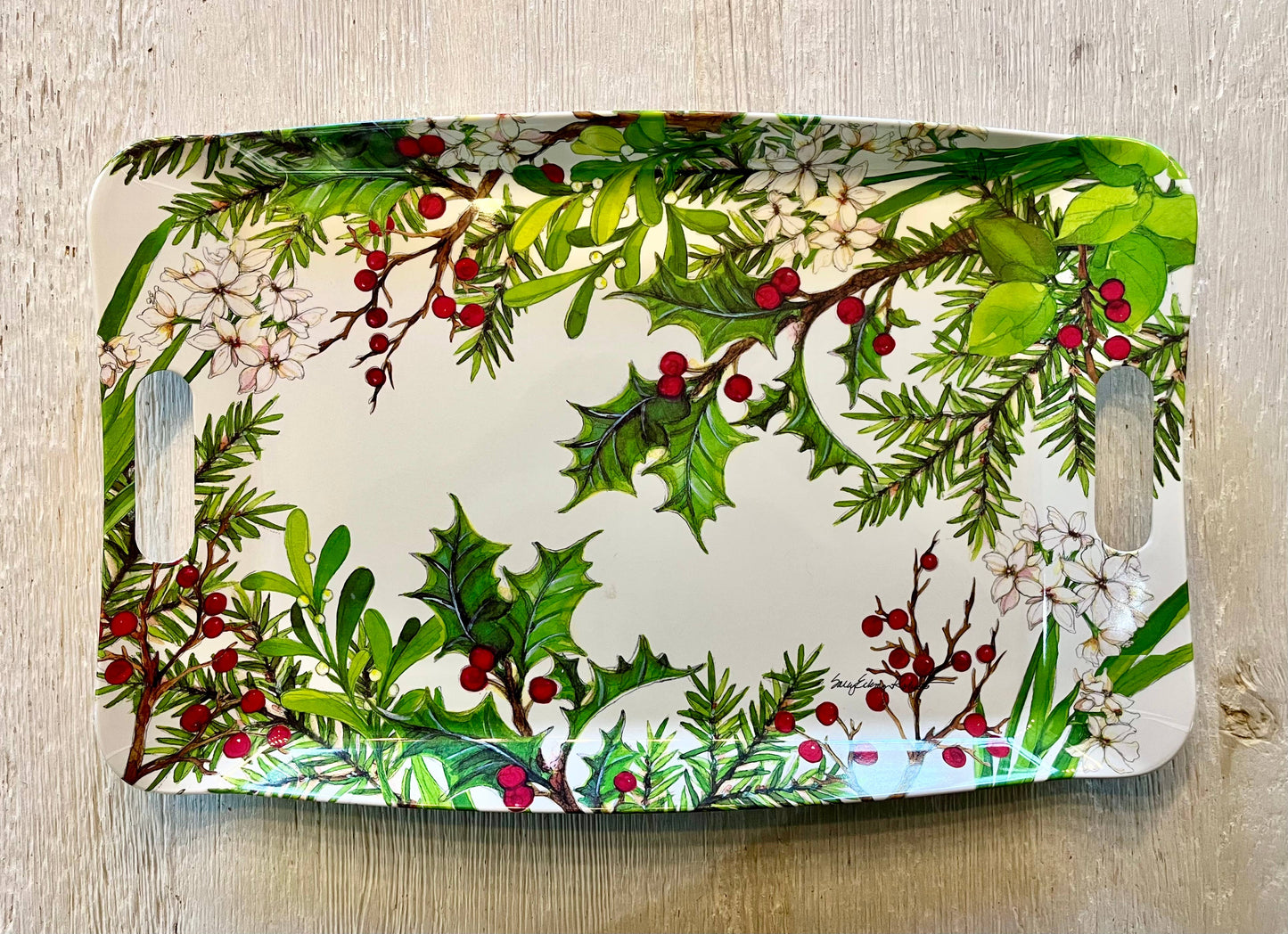 Holly & Berries Christmas Holiday Serving Tray/ Hostess Gift