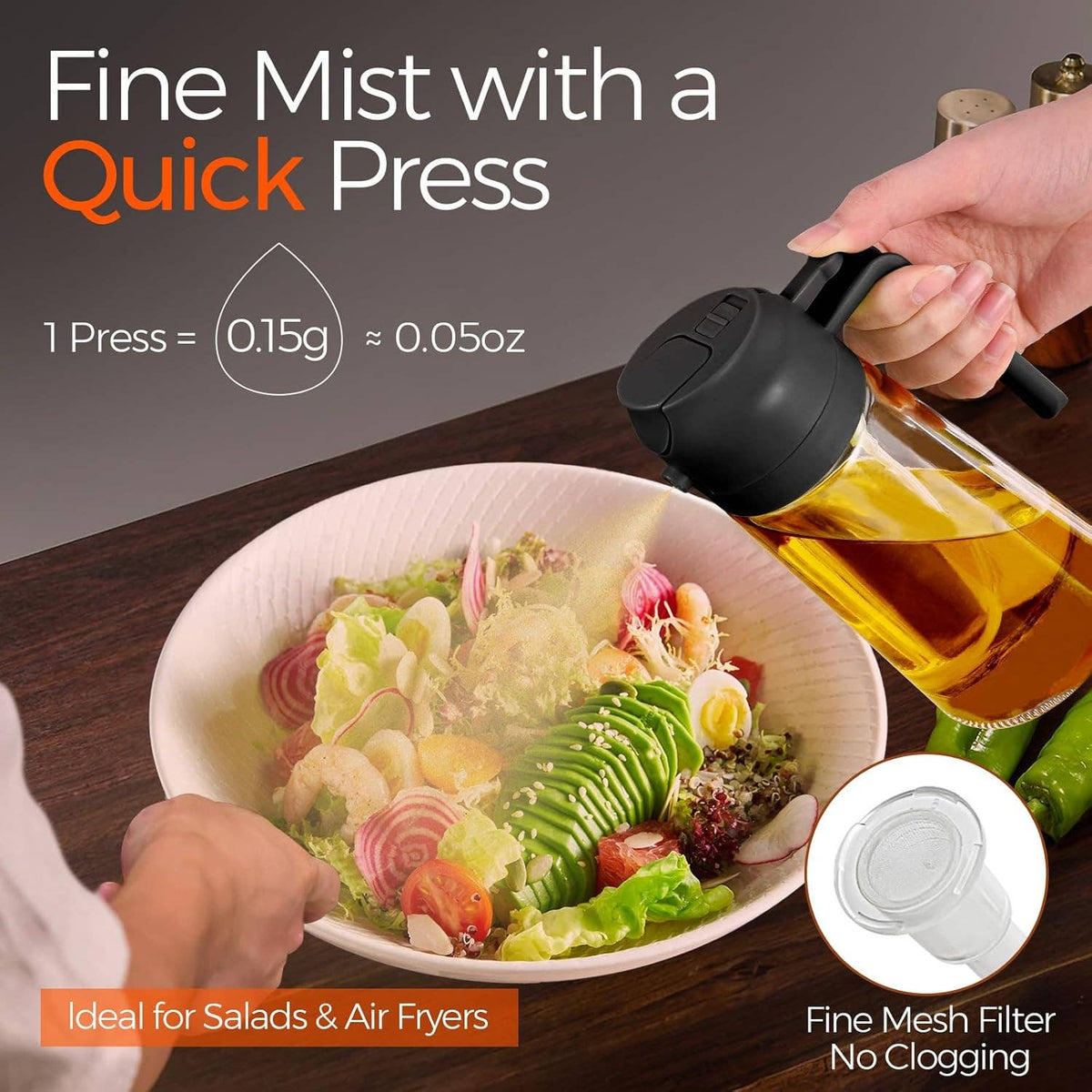 2-in-1 Oil Sprayer & Oil Dispenser – 16oz Glass, Oil Bottle