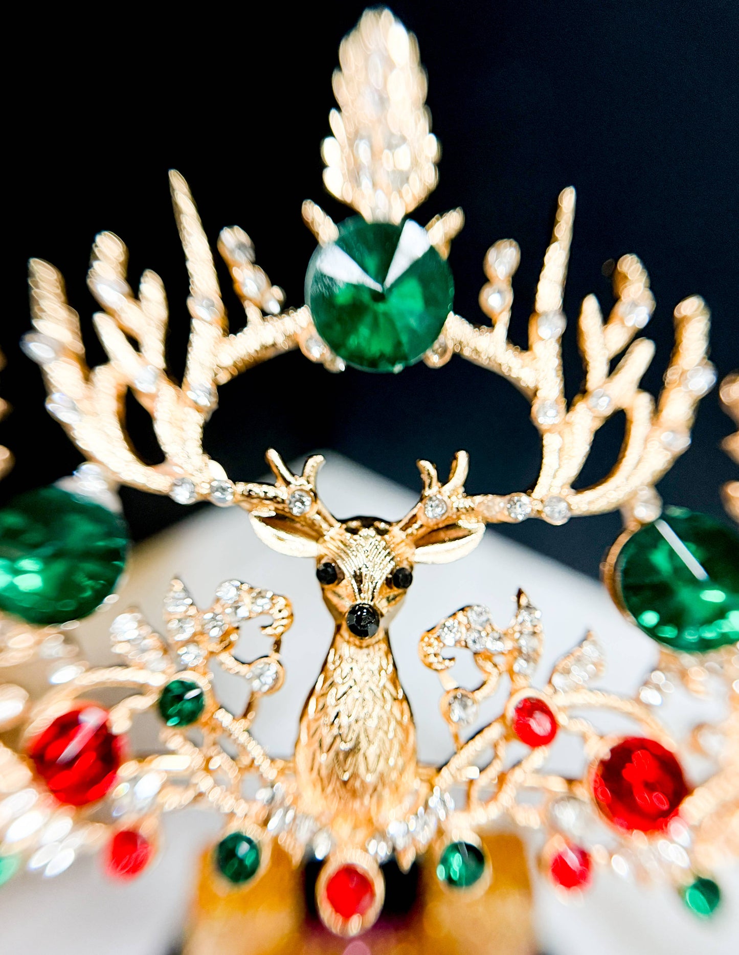 Christmas Crown, Reindeer Crystal Tiara, Gold Tree Topper