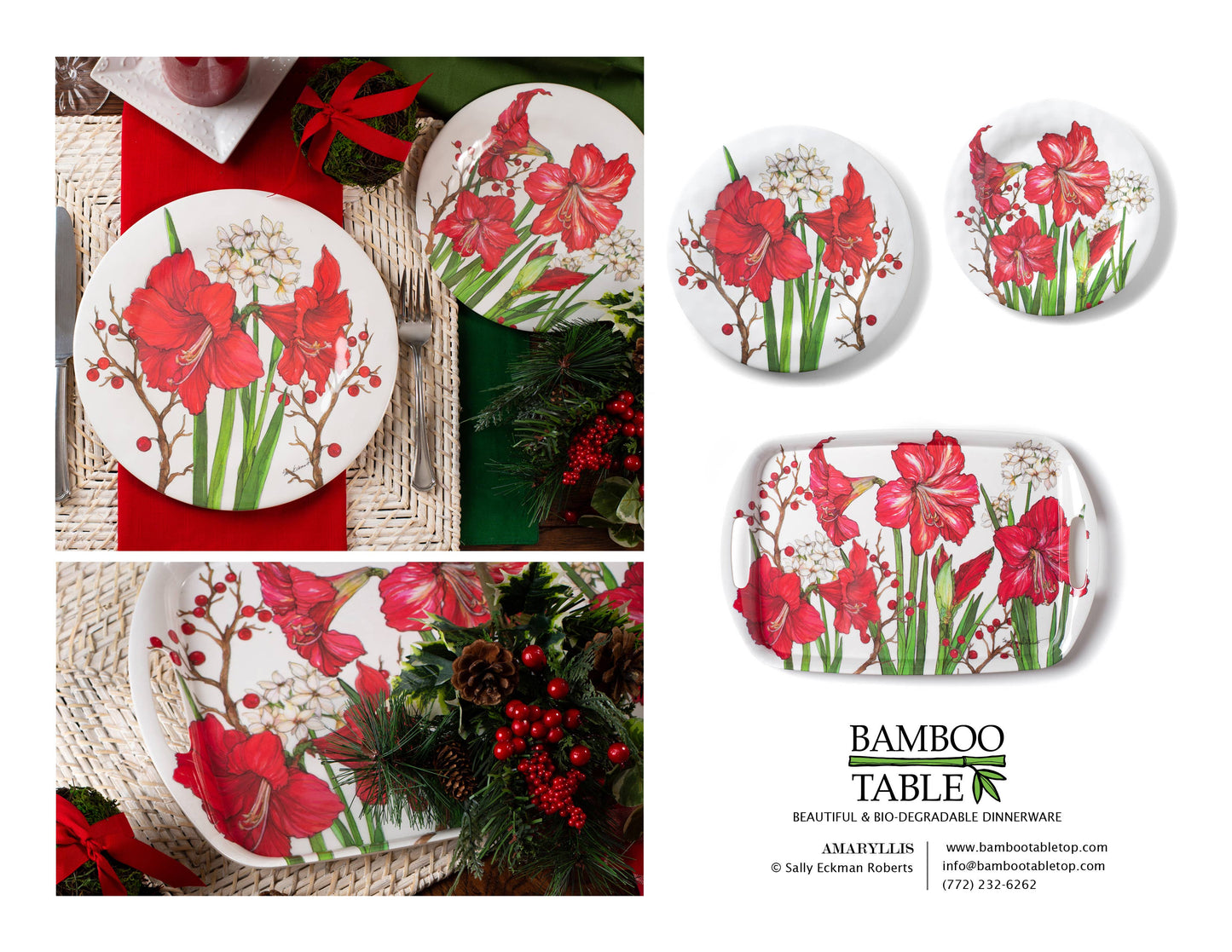 Amaryllis Christmas Holiday Bamboo Dinner Plate