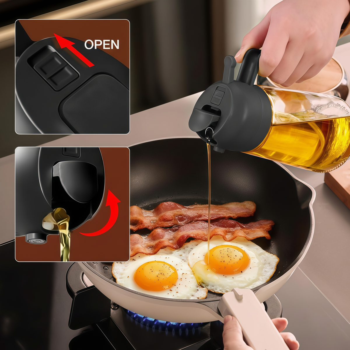 2-in-1 Oil Sprayer & Oil Dispenser – 16oz Glass, Oil Bottle