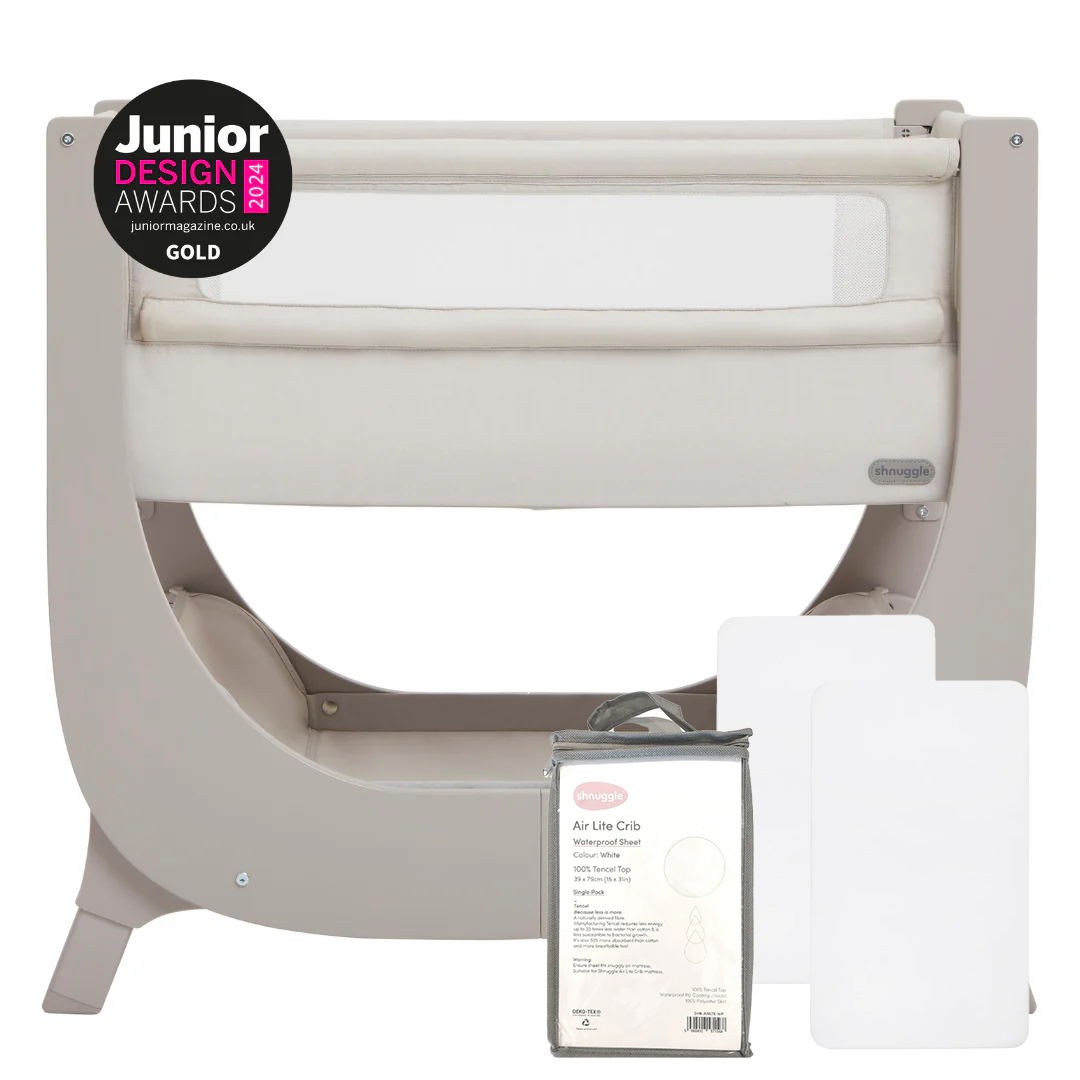 AirLite Crib + Waterproof Sheets + 2 Fitted White Sheets
