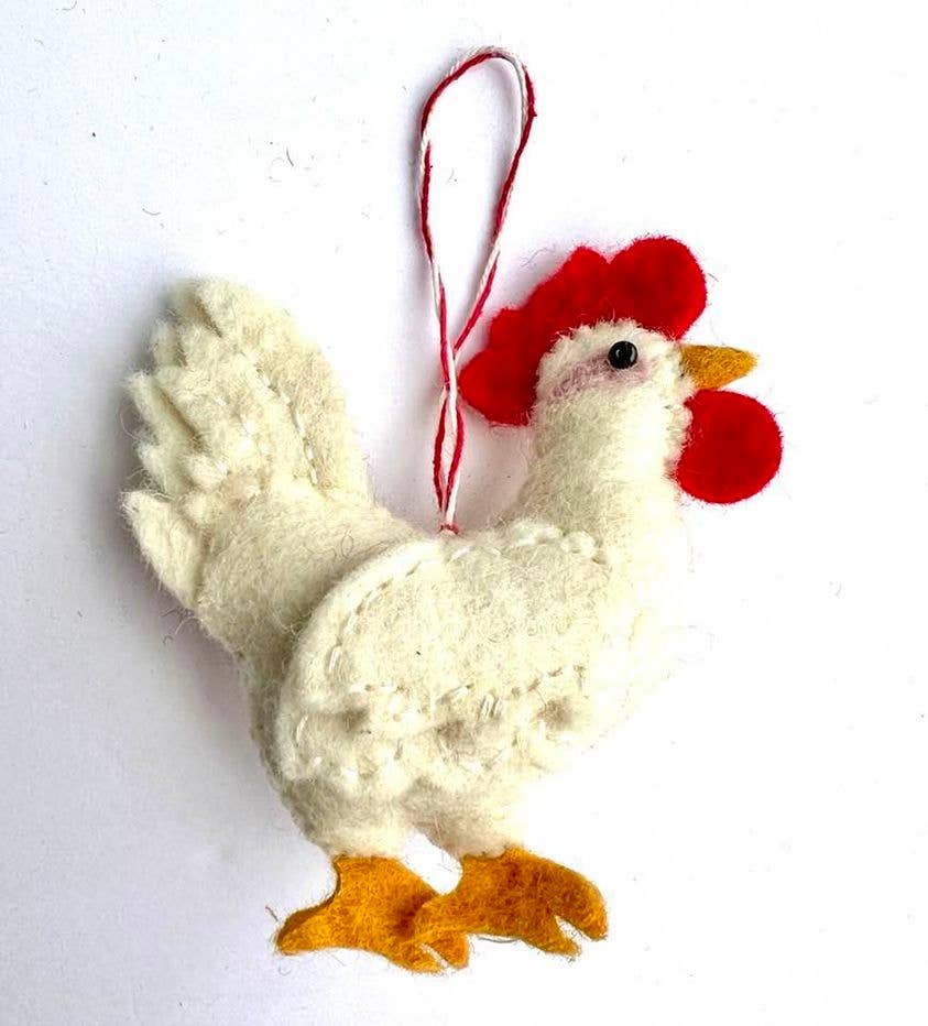 Ornament - White Felt Hen