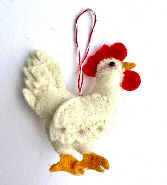 Ornament - White Felt Hen