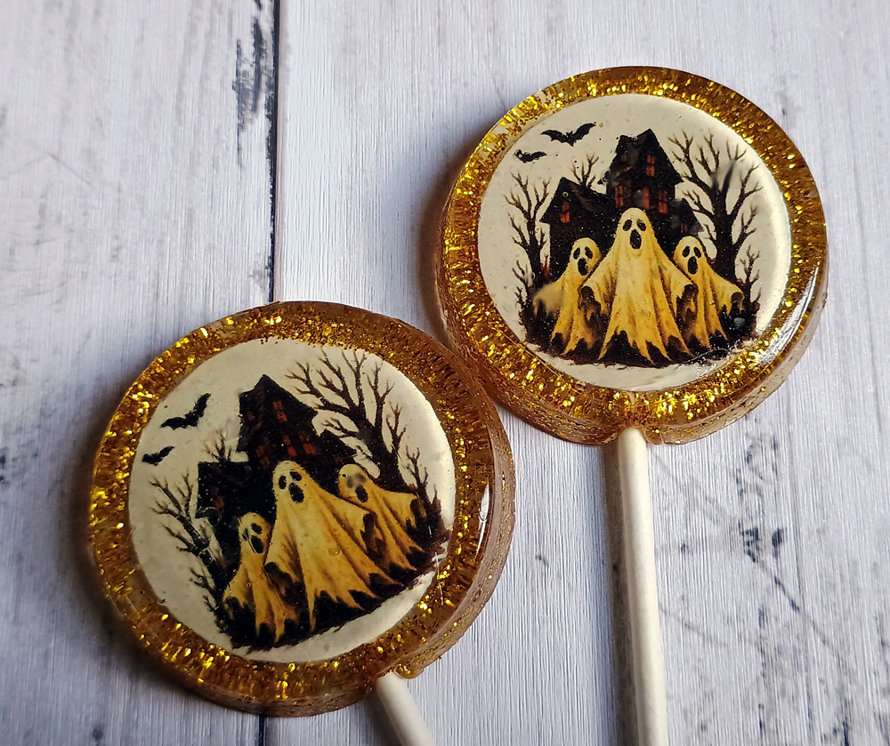 Halloween Ghosts Lollipops with Edible Glitter Edible Image