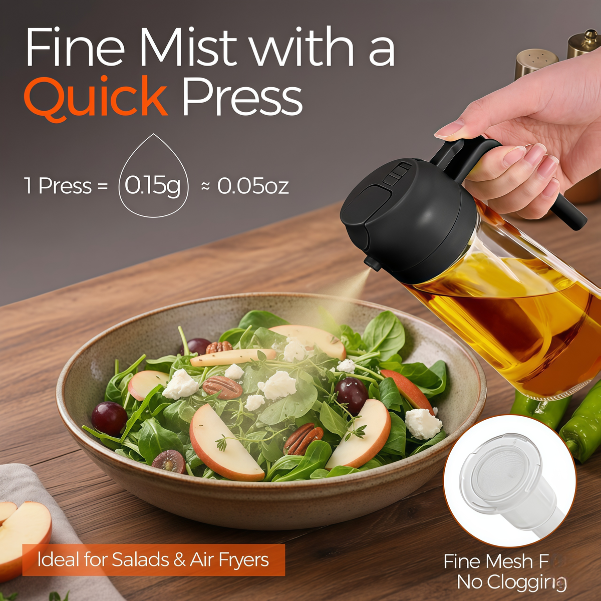 2-in-1 Oil Sprayer & Oil Dispenser – 16oz Glass, Oil Bottle