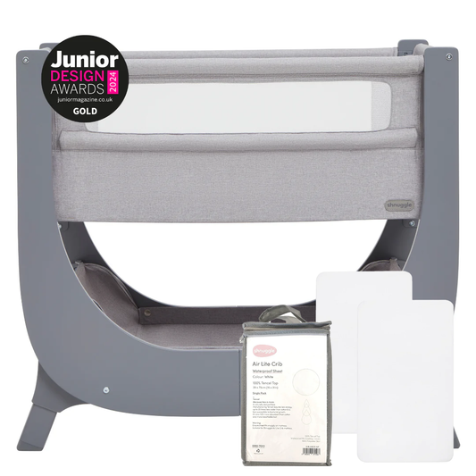 AirLite Crib + Waterproof Sheets + 2 Fitted White Sheets