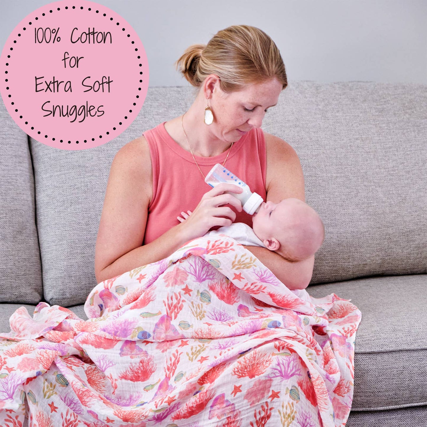 Under The Sea Beautiful Coral Baby Muslin Swaddle Blanket
