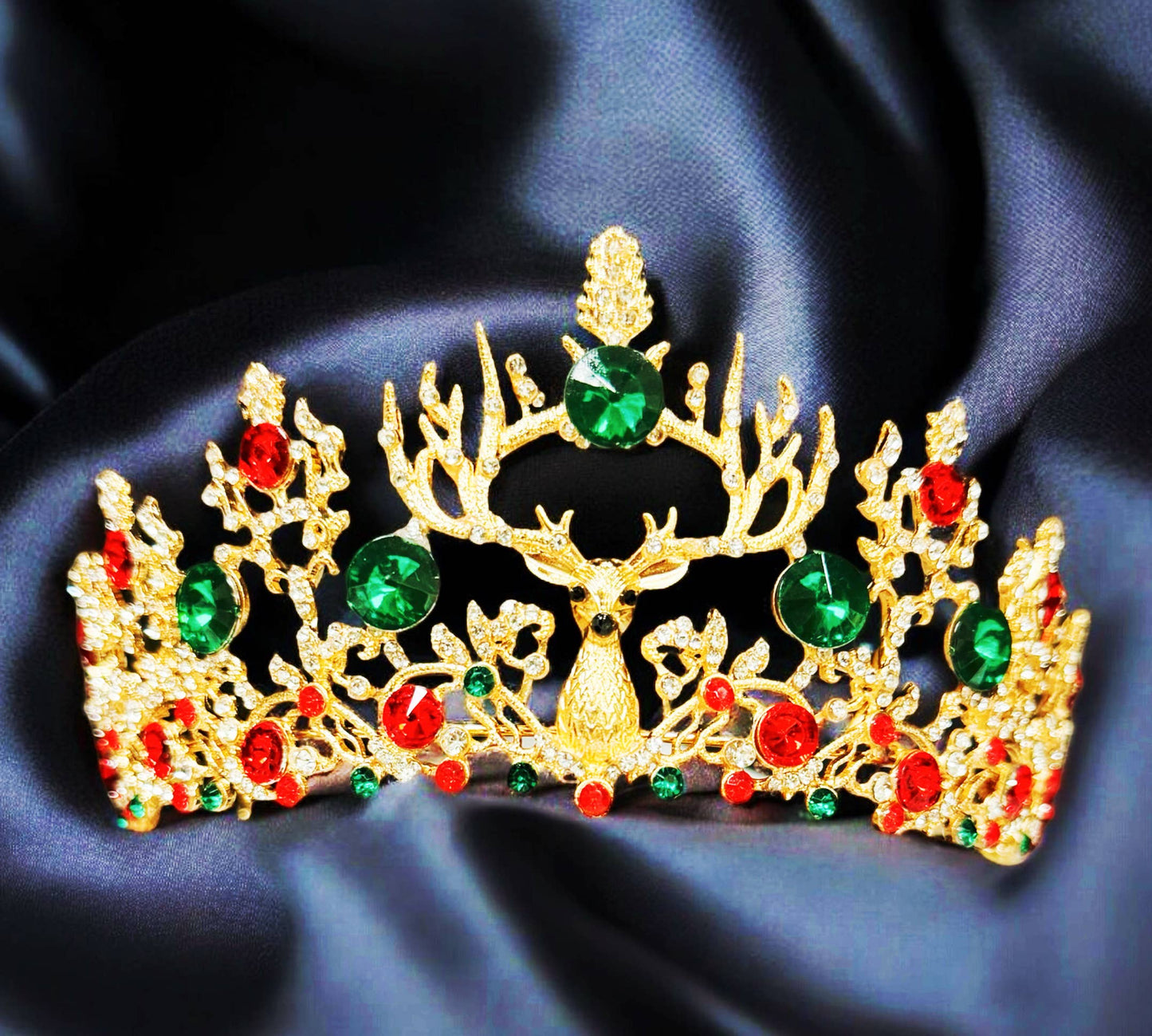 Christmas Crown, Reindeer Crystal Tiara, Gold Tree Topper
