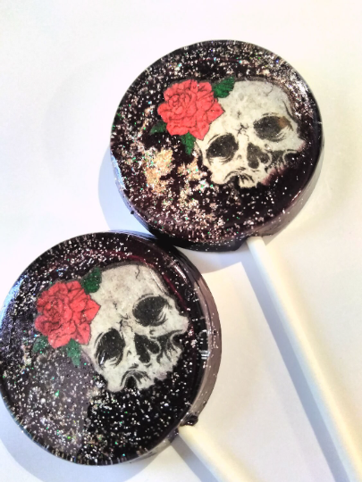 Halloween Skull and Roses Lollipops w/Edible Glitter