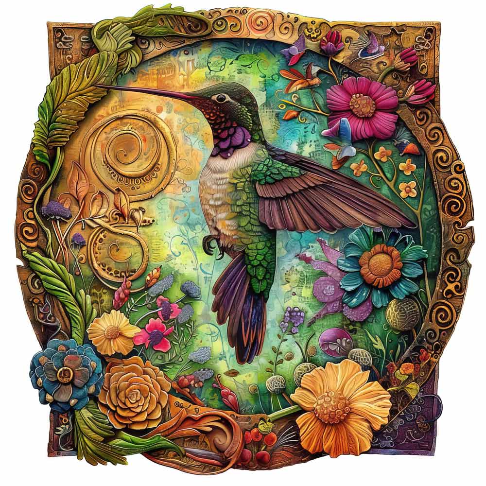 Vibrant Blossom Hummingbird - Jigsaw Puzzle