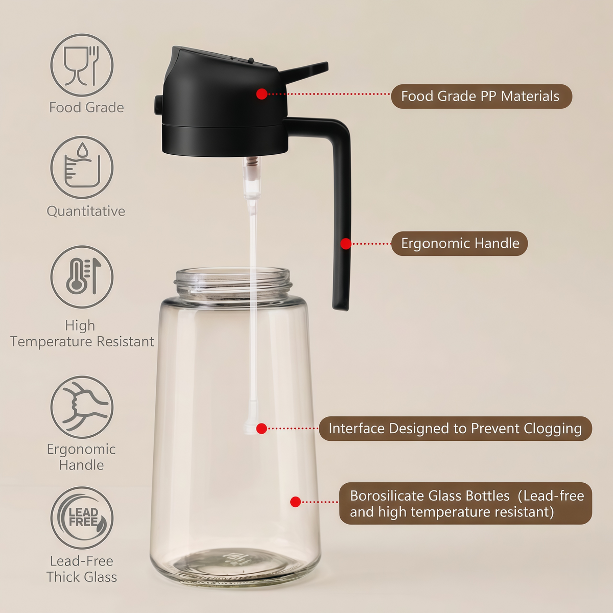 2-in-1 Oil Sprayer & Oil Dispenser – 16oz Glass, Oil Bottle