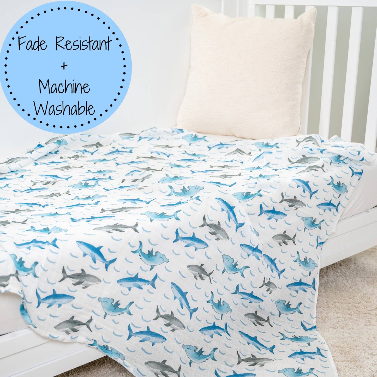Jawsome Shark Ocean Theme Baby Muslin Swaddle Blanket