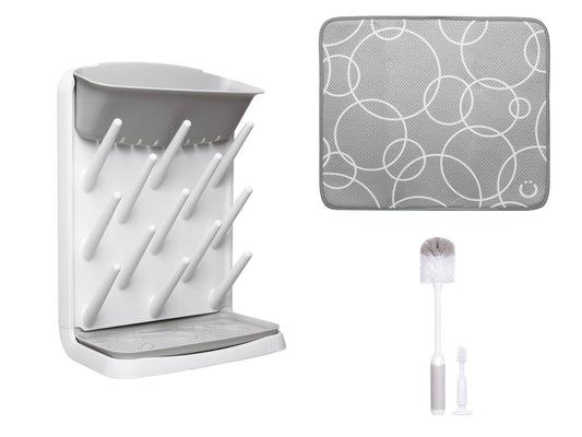Vertical Bottle Drying Rack, Bottle Brush & Microfiber Mat